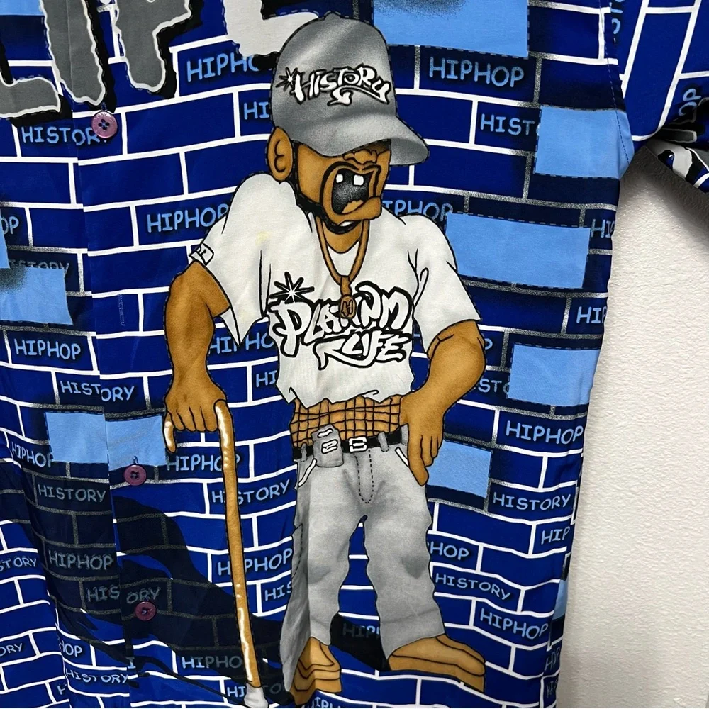 HipHop History Men’s L Graphic Button Shirt Blue Street Art‎ The Platinum Life - Picture 4 of 9
